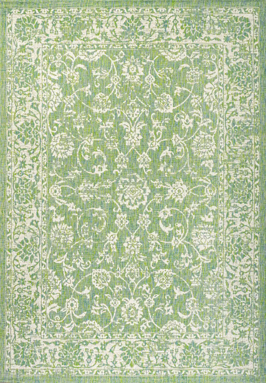 Cream And Green Medallion Indoor Outdoor Area Rug Photo 1