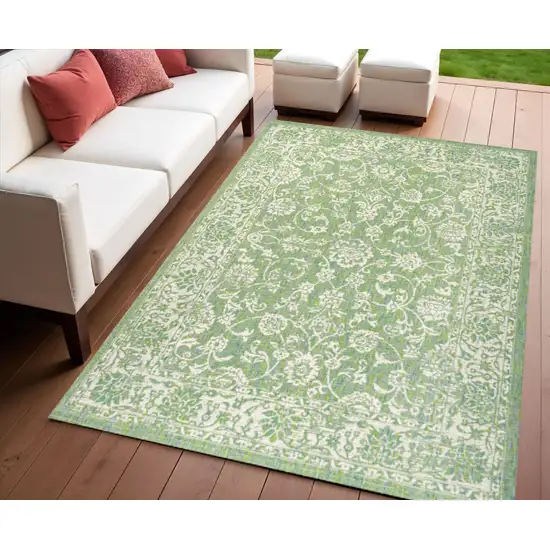 Cream And Green Medallion Indoor Outdoor Area Rug Photo 1