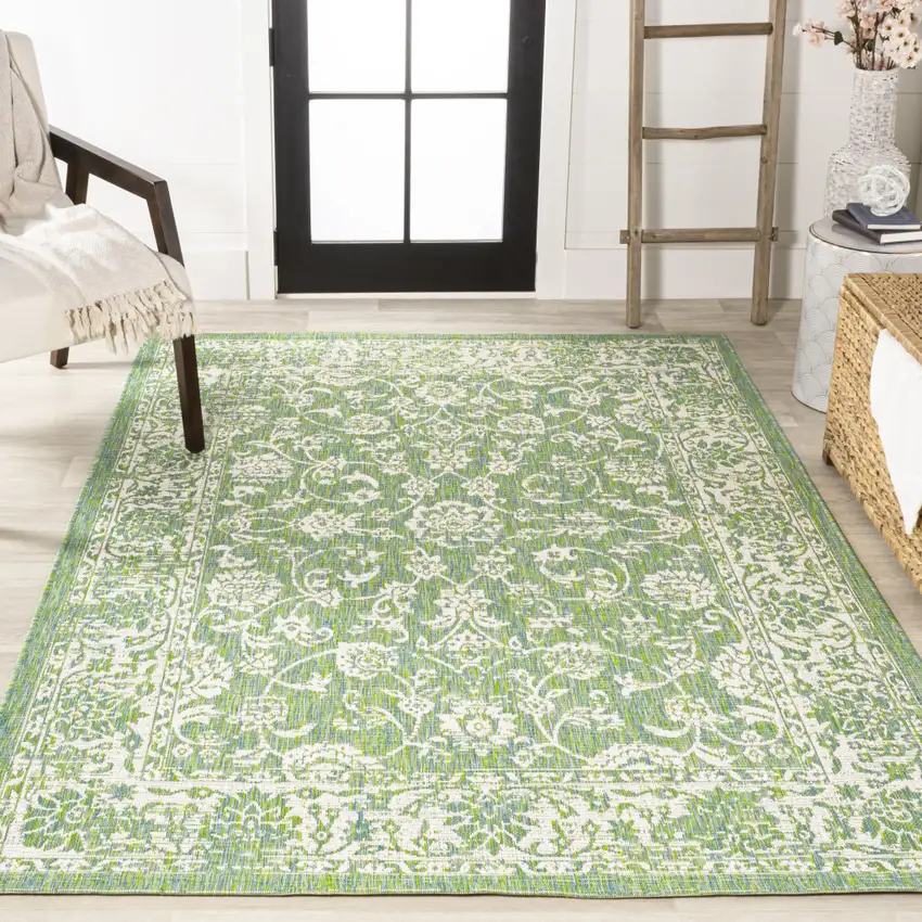 Cream And Green Medallion Indoor Outdoor Area Rug Photo 7