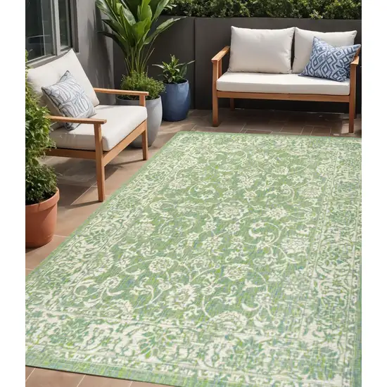 Cream And Green Medallion Indoor Outdoor Area Rug Photo 1