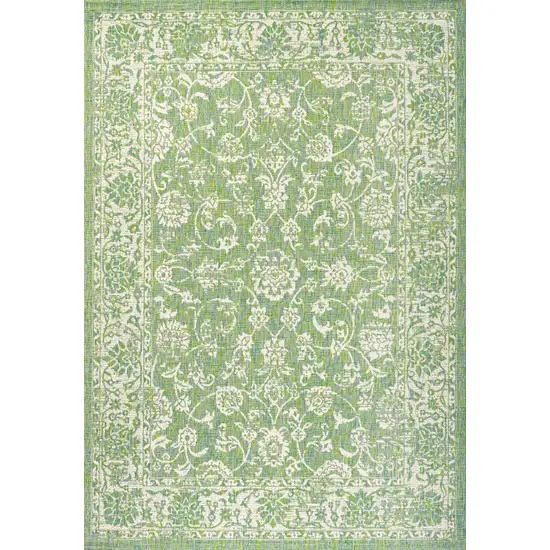 Cream And Green Medallion Indoor Outdoor Area Rug Photo 1
