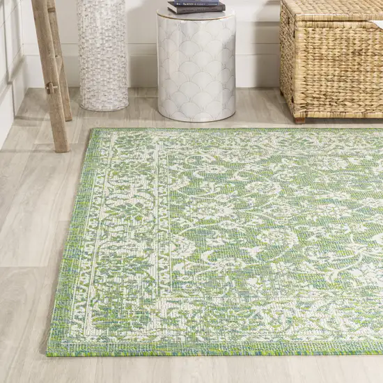 Cream And Green Medallion Indoor Outdoor Area Rug Photo 6