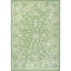 Photo of Cream And Green Medallion Indoor Outdoor Area Rug