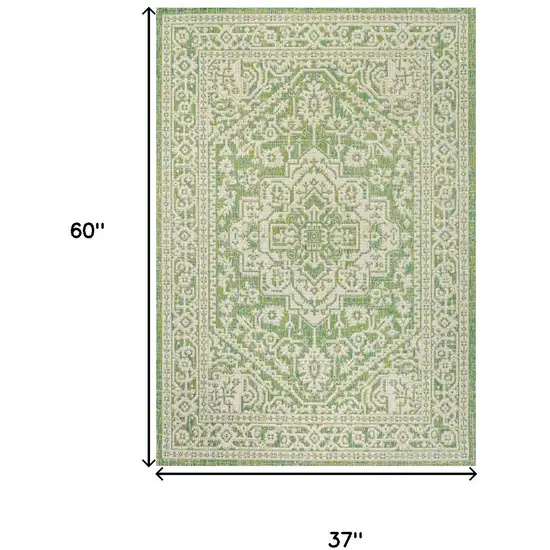 Cream And Green Medallion Indoor Outdoor Area Rug Photo 5
