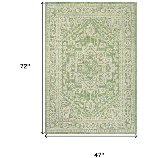 Cream And Green Medallion Indoor Outdoor Area Rug Photo 5