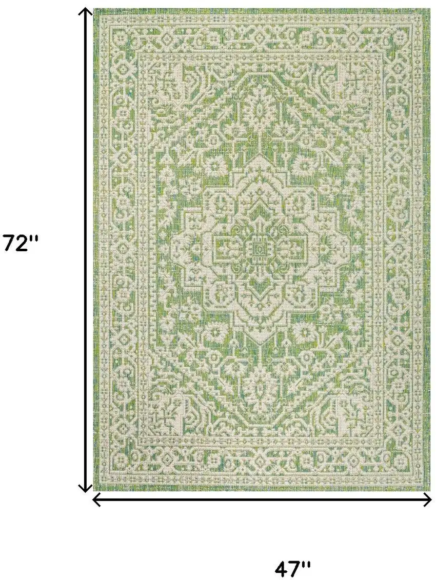 Cream And Green Medallion Indoor Outdoor Area Rug Photo 5