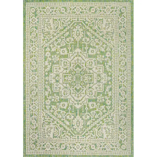 Cream And Green Medallion Indoor Outdoor Area Rug Photo 1