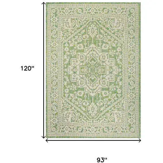 Cream And Green Medallion Indoor Outdoor Area Rug Photo 5