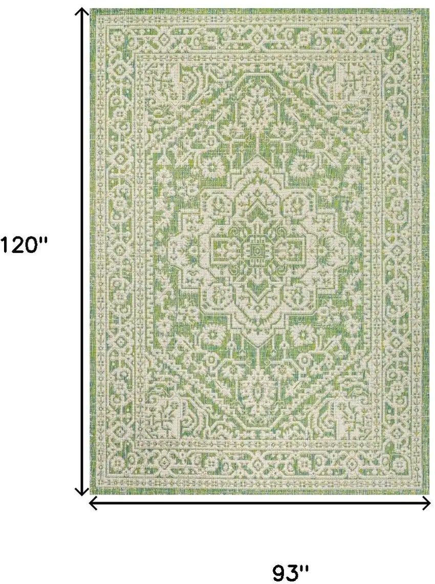 Cream And Green Medallion Indoor Outdoor Area Rug Photo 5
