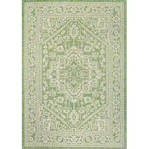 Photo of Cream And Green Medallion Indoor Outdoor Area Rug