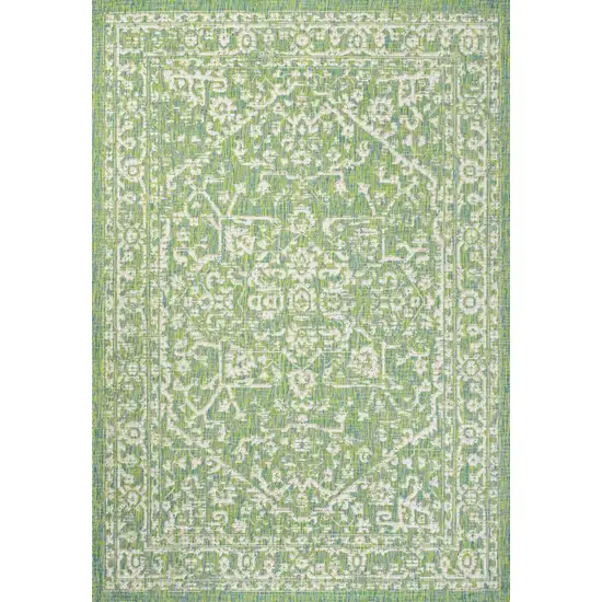 Cream And Green Medallion Indoor Outdoor Area Rug Photo 1