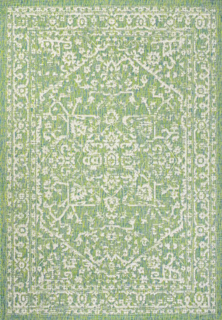 Cream And Green Medallion Indoor Outdoor Area Rug Photo 1