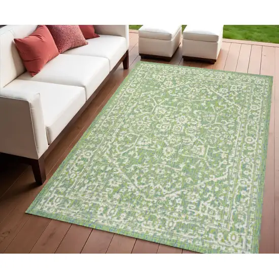 Cream And Green Medallion Indoor Outdoor Area Rug Photo 1
