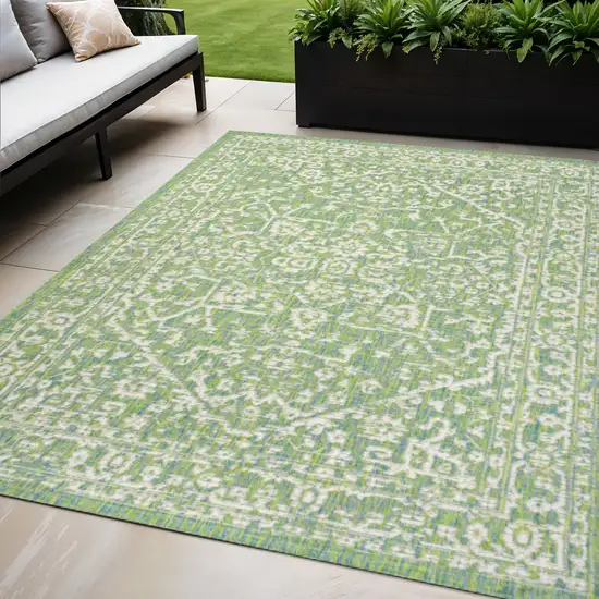 Cream And Green Medallion Indoor Outdoor Area Rug Photo 1