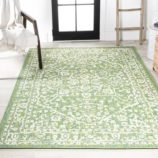Cream And Green Medallion Indoor Outdoor Area Rug Photo 7