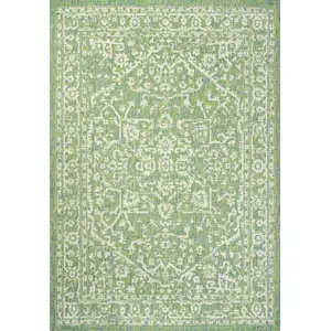 Photo of Cream And Green Medallion Indoor Outdoor Area Rug