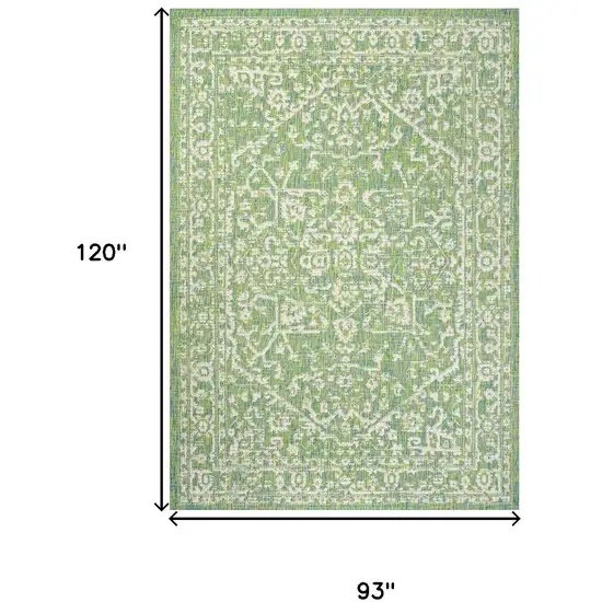 Cream And Green Medallion Indoor Outdoor Area Rug Photo 5