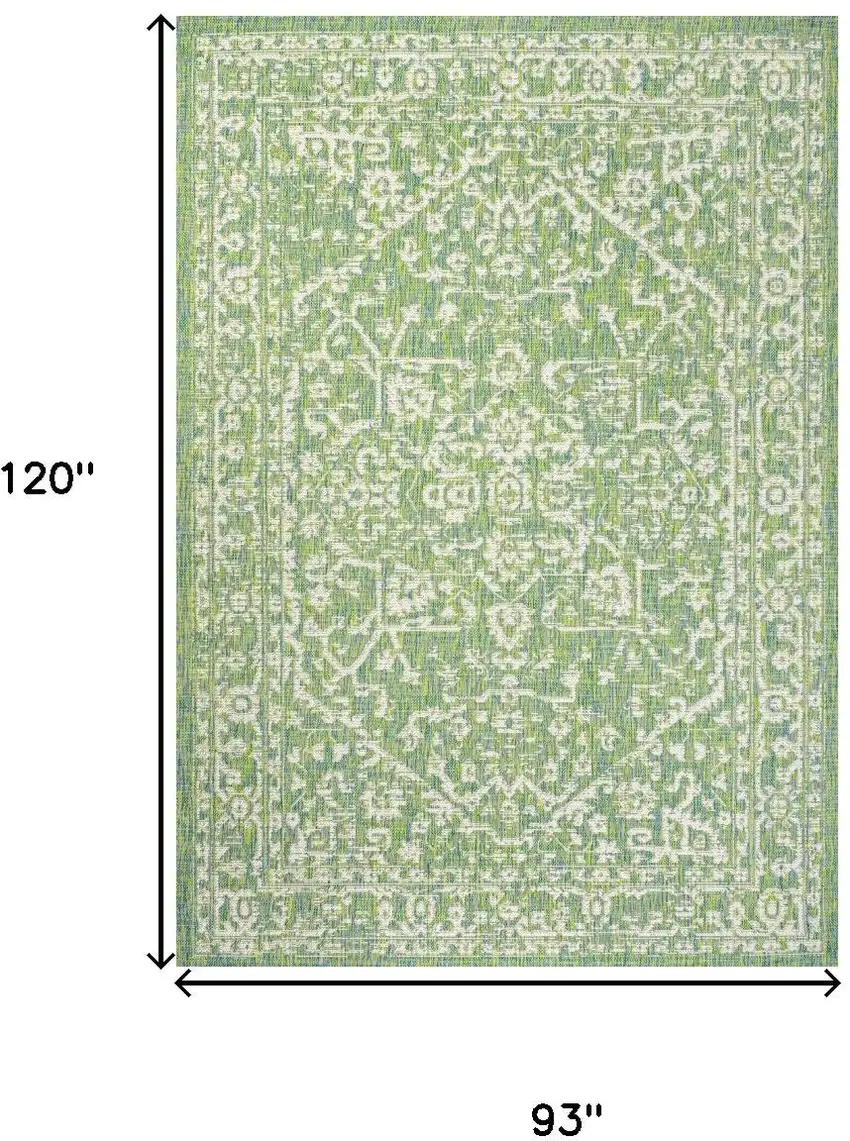 Cream And Green Medallion Indoor Outdoor Area Rug Photo 5