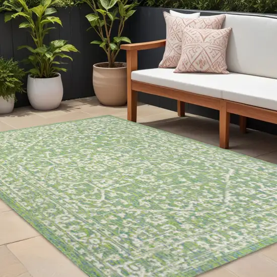 Cream And Green Medallion Indoor Outdoor Area Rug Photo 1
