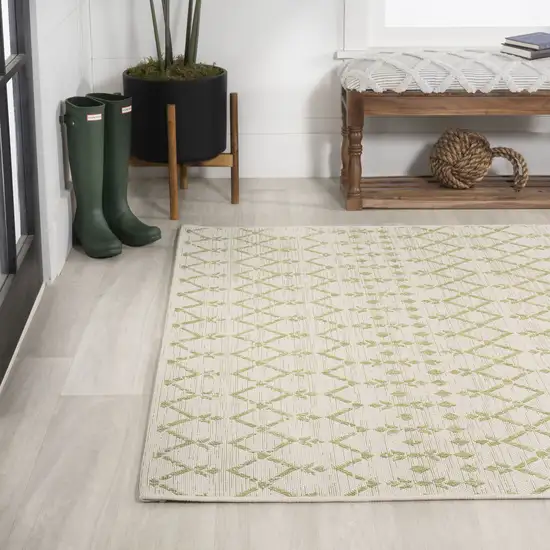 Cream And Green Trellis Indoor Outdoor Area Rug Photo 6
