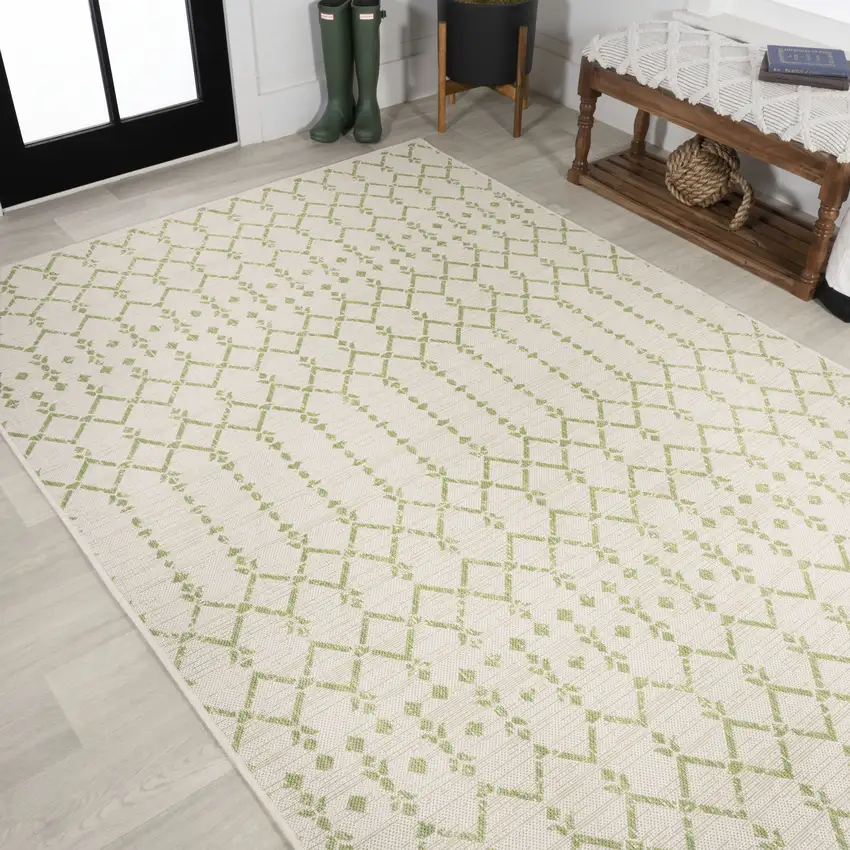 Cream And Green Trellis Indoor Outdoor Area Rug Photo 7
