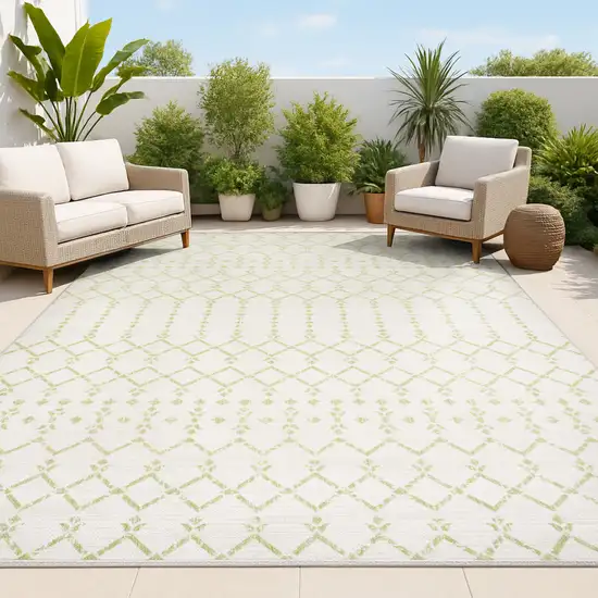 Cream And Green Trellis Indoor Outdoor Area Rug Photo 4