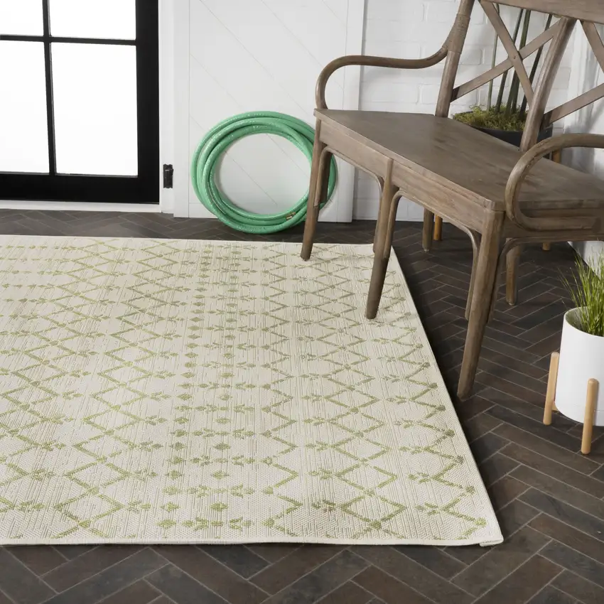 Cream And Green Trellis Indoor Outdoor Area Rug Photo 9