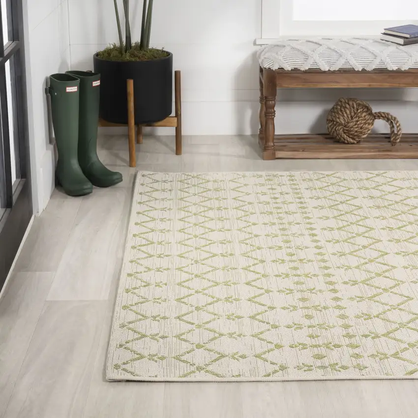 Cream And Green Trellis Indoor Outdoor Area Rug Photo 6