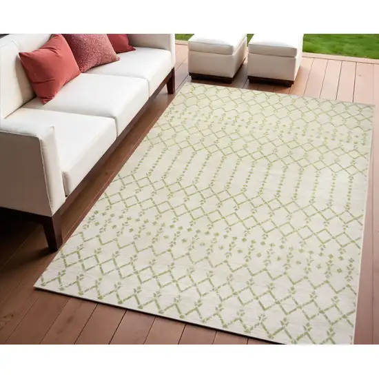 Cream And Green Trellis Indoor Outdoor Area Rug Photo 1