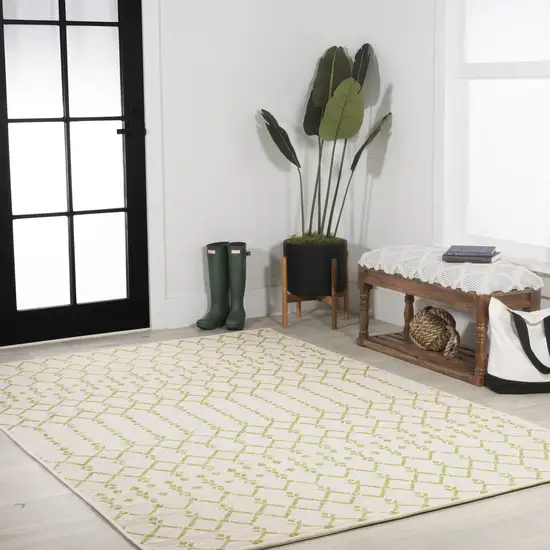 Cream And Green Trellis Indoor Outdoor Area Rug Photo 8