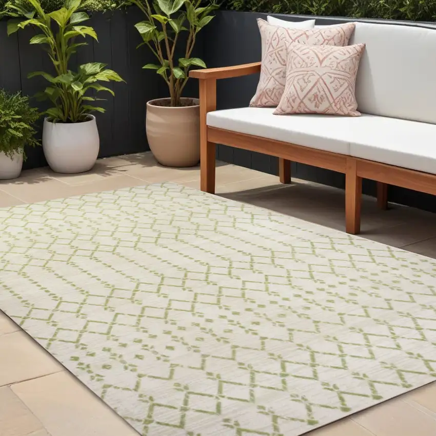 Cream And Green Trellis Indoor Outdoor Area Rug Photo 1