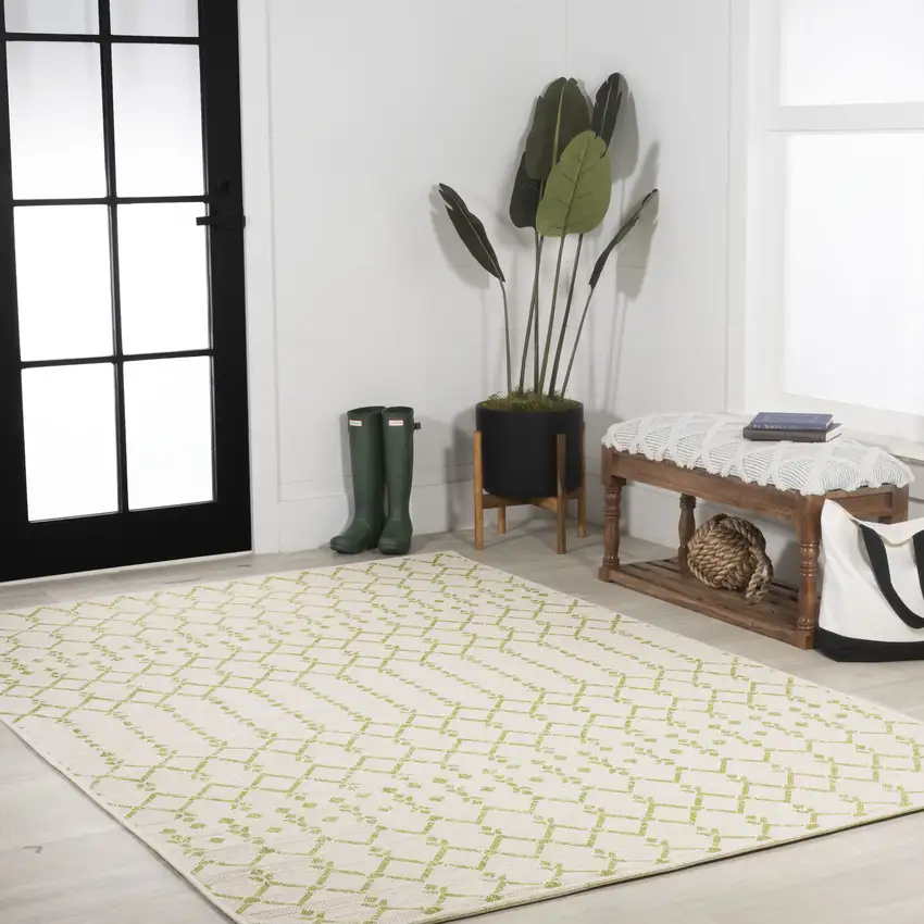 Cream And Green Trellis Indoor Outdoor Area Rug Photo 8