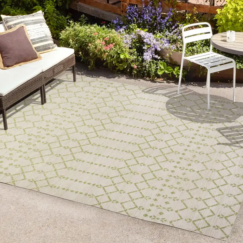 Cream And Green Trellis Indoor Outdoor Area Rug Photo 9