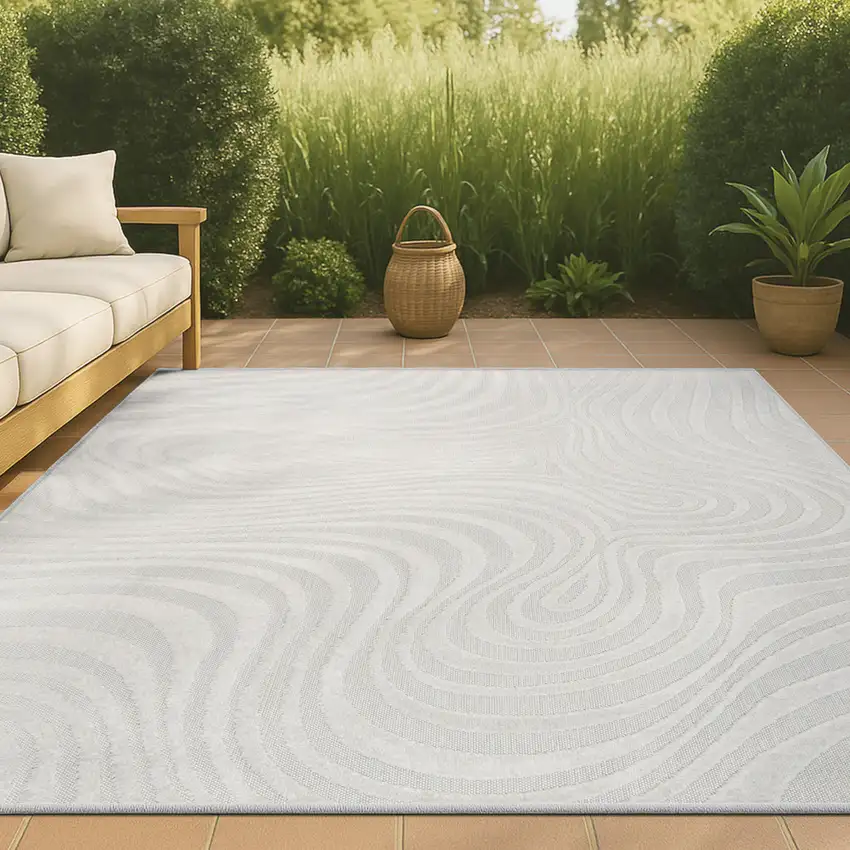 Cream And Ivory Abstract Indoor Outdoor Area Rug Photo 4