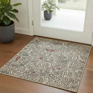 Photo of Cream And Ivory Abstract Square Rug