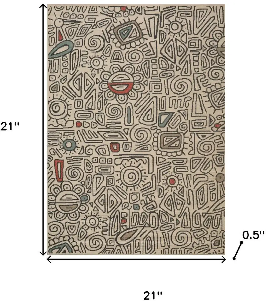 Cream And Ivory Abstract Square Rug Photo 3