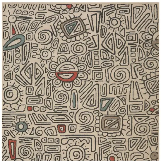 Cream And Ivory Abstract Square Rug Photo 5