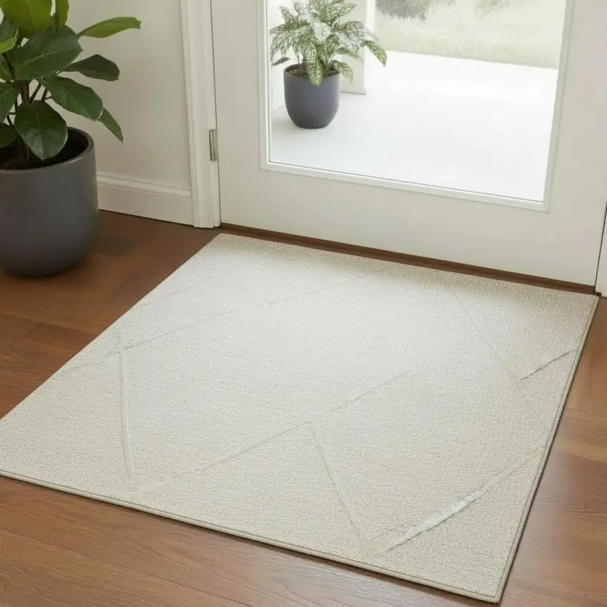 Cream And Ivory Abstract Square Rug Photo 1