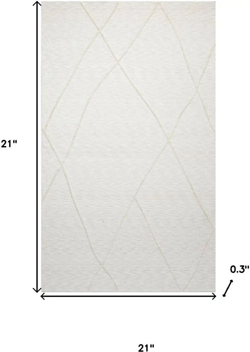 Cream And Ivory Abstract Square Rug Photo 3