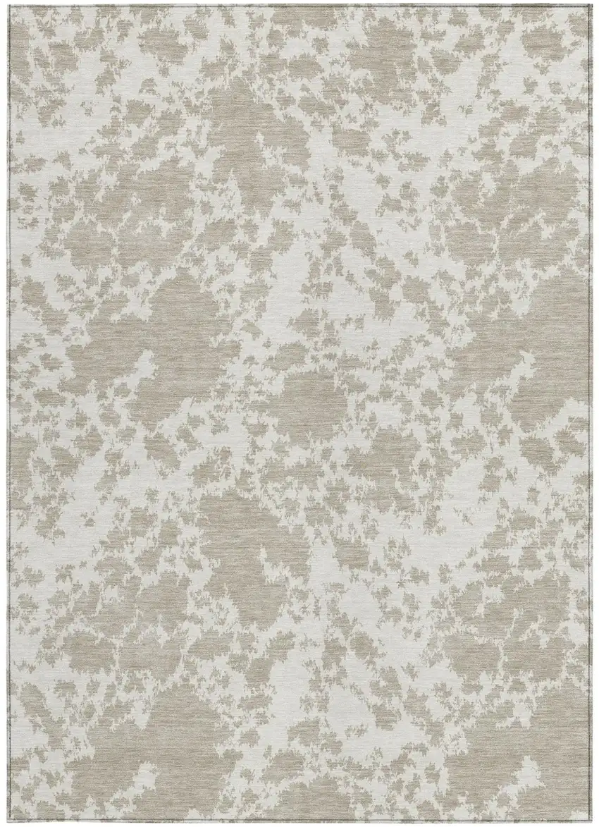 Cream And Ivory Abstract Washable Indoor Outdoor Area Rug Photo 3
