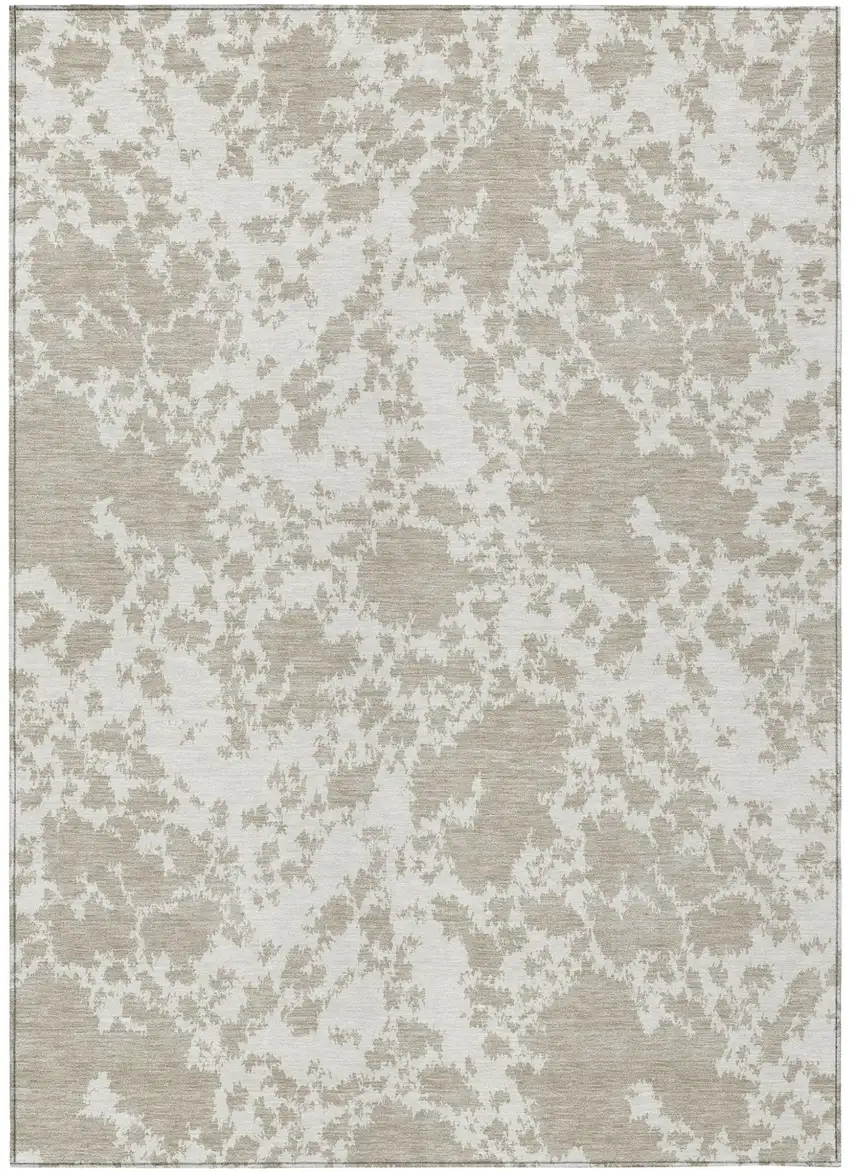 Cream And Ivory Abstract Washable Indoor Outdoor Area Rug Photo 2