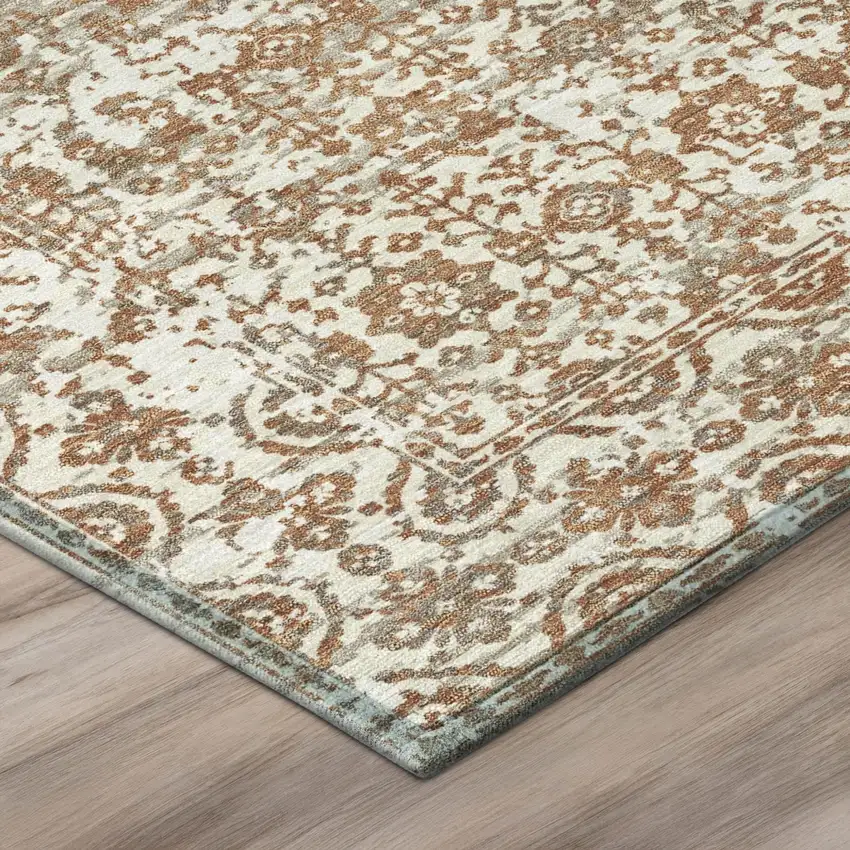 Cream And Ivory Abstract Washable Indoor Outdoor Area Rug Photo 4