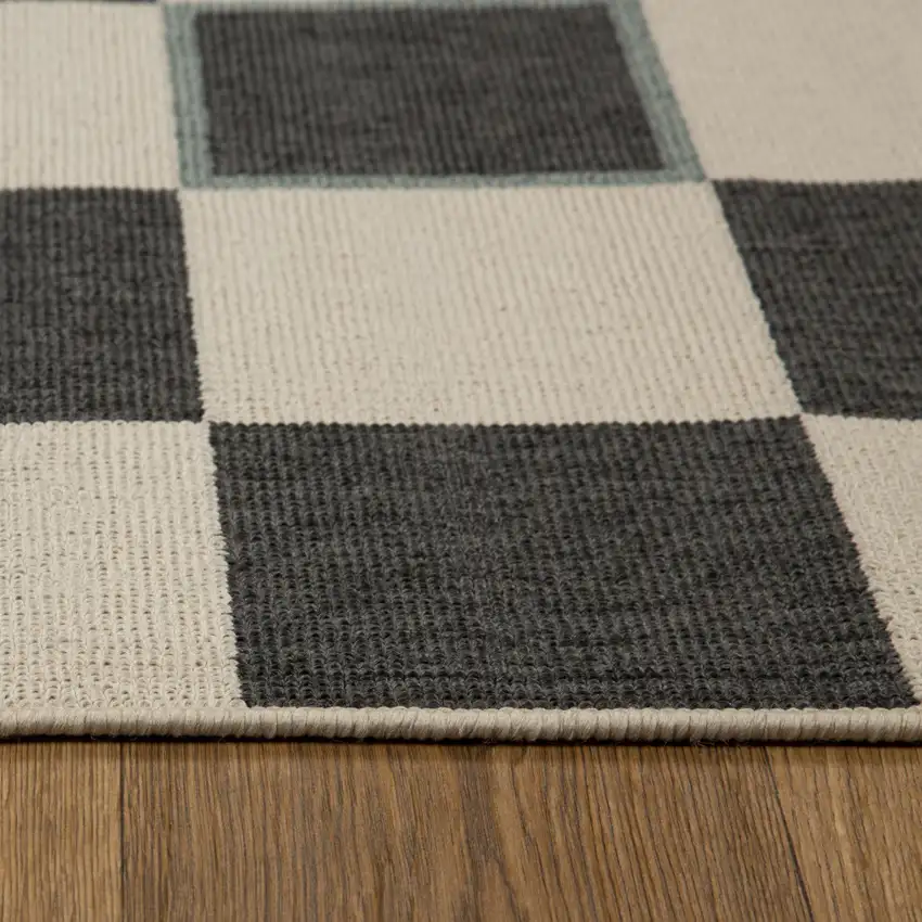 Cream And Ivory Checkered Square Rug Photo 7