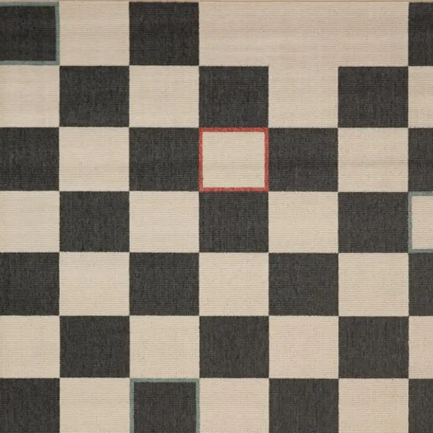 Cream And Ivory Checkered Square Rug Photo 4