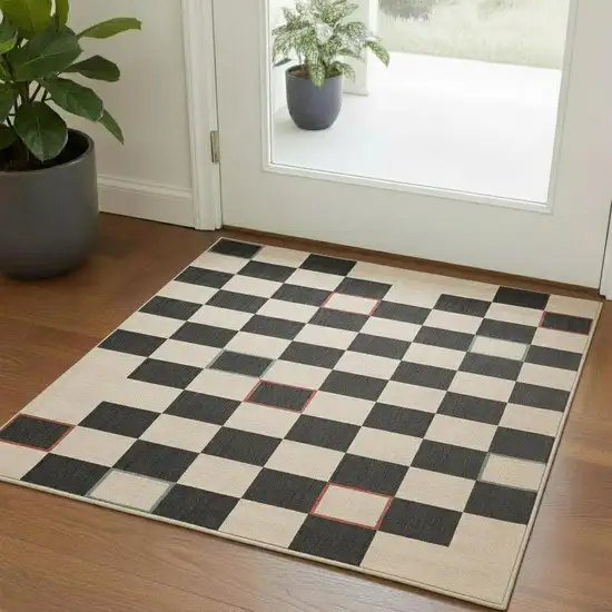 Cream And Ivory Checkered Square Rug Photo 1