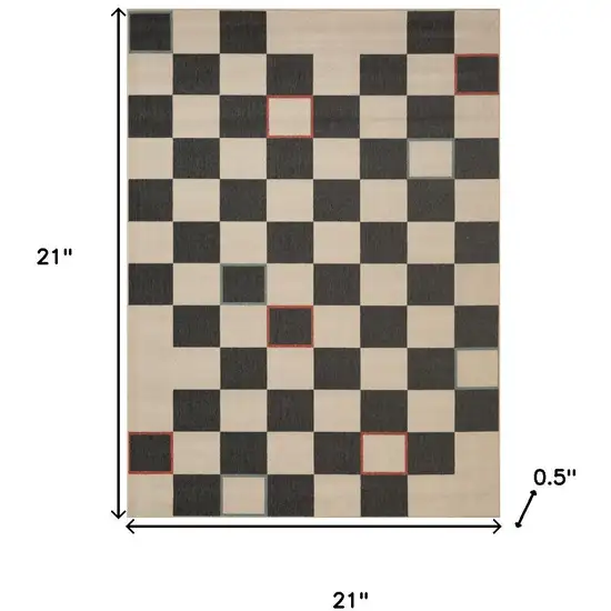 Cream And Ivory Checkered Square Rug Photo 3