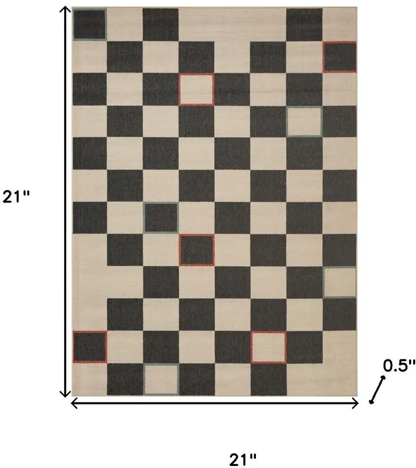 Cream And Ivory Checkered Square Rug Photo 3