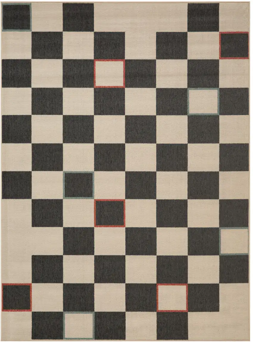Cream And Ivory Checkered Square Rug Photo 2