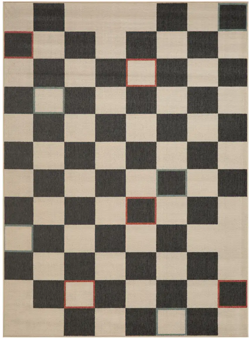 Cream And Ivory Checkered Square Rug Photo 5