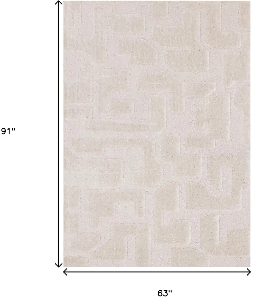 Cream And Ivory Geometric Area Rug Photo 3